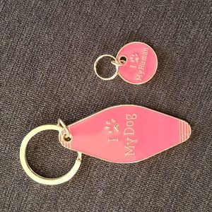 Nwt I love my dog keychain & I love my human dog tag Peach & gold color